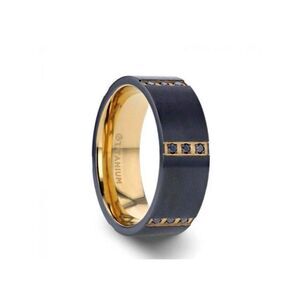 Men’s Wedding Band 8mm Thorsten Muramasa Flat Brushed Black Titanium with 6 Gold